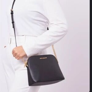 Michael Kors Jet Set Black Dome Crossbody with Gold Chain